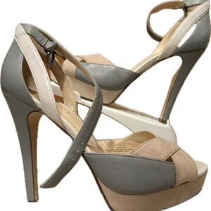 Nine West Gray and Cream Strappy Heels
